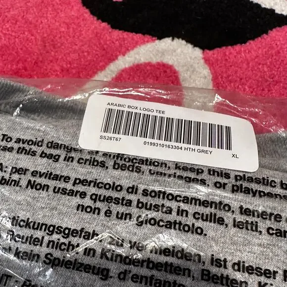 Supreme Arabic Box Logo Tee – Heather Grey – Size XL – New - Picture 5 of 5